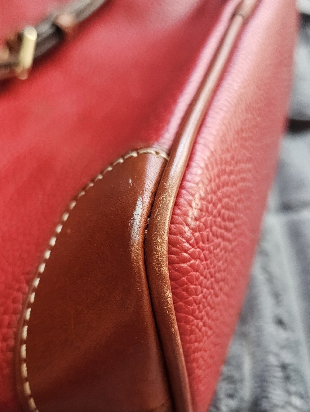 Dooney & Bourke Red Pebbled Leather Crossbody with Brown Trim - Picture 3 of 5